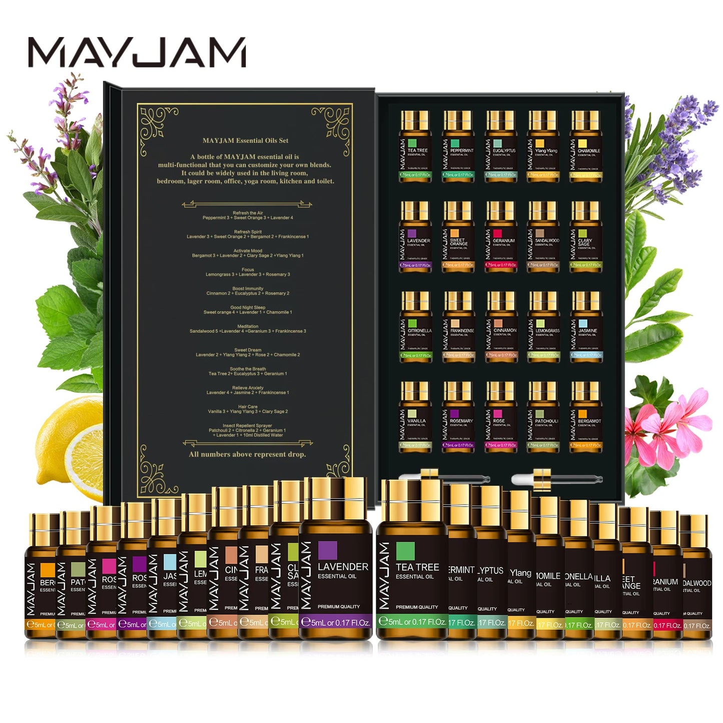 MAYJAM 20 Piece Essential Oil Gift Box Set For Diffusers