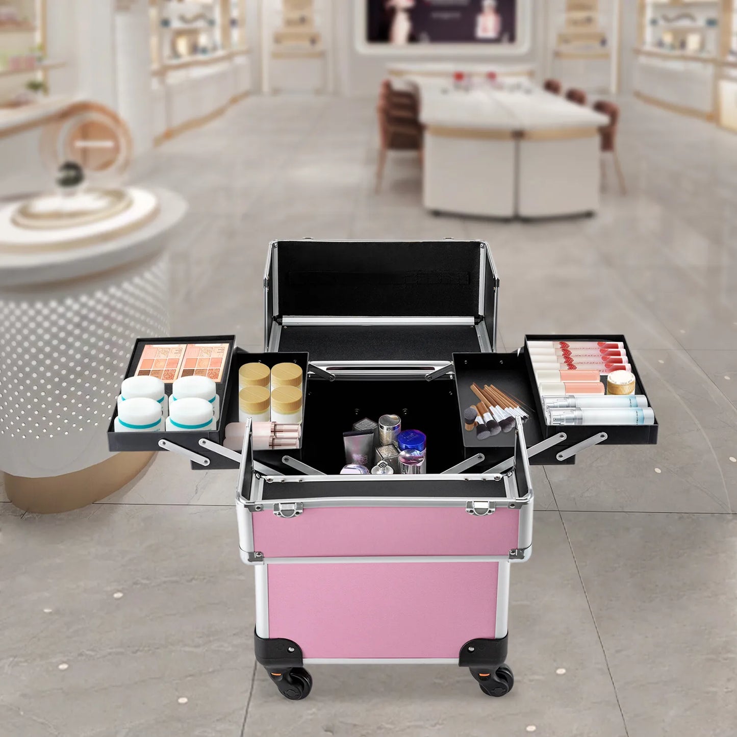 Professional Rolling Makeup Train Case With Wheels And Locks