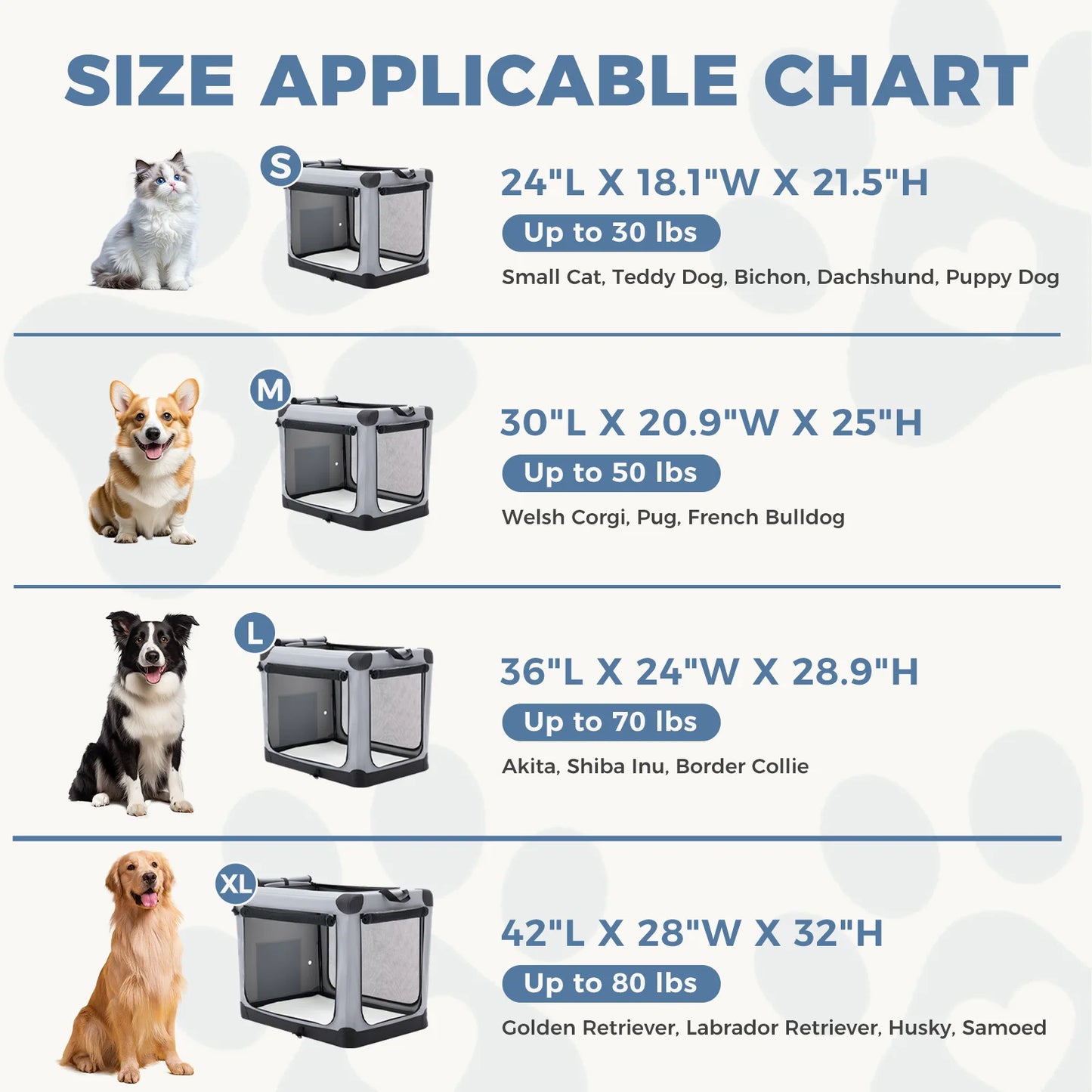 JHK Foldable Soft Dog Crate With Three Durable Doors