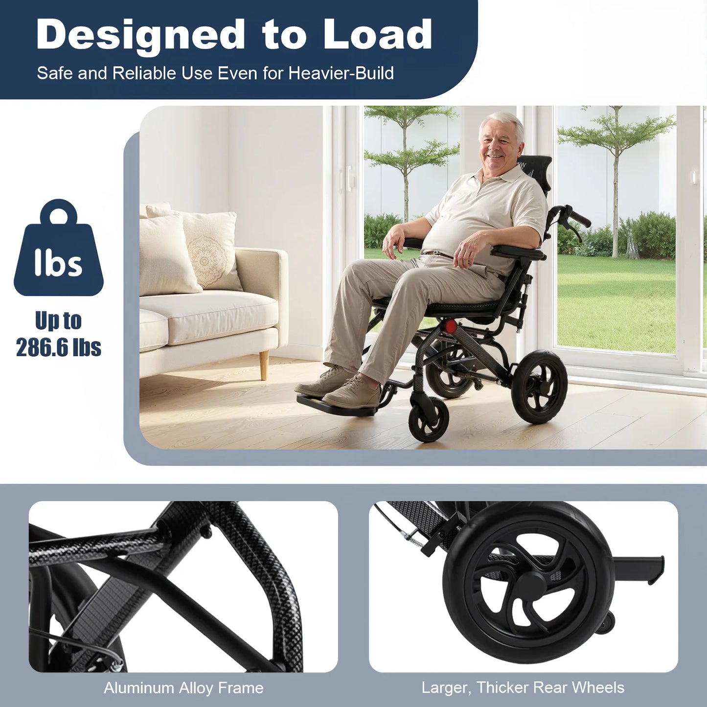 Foldable Reclining Wheelchair With 90 To 175 Degrees Adjustable Backrest