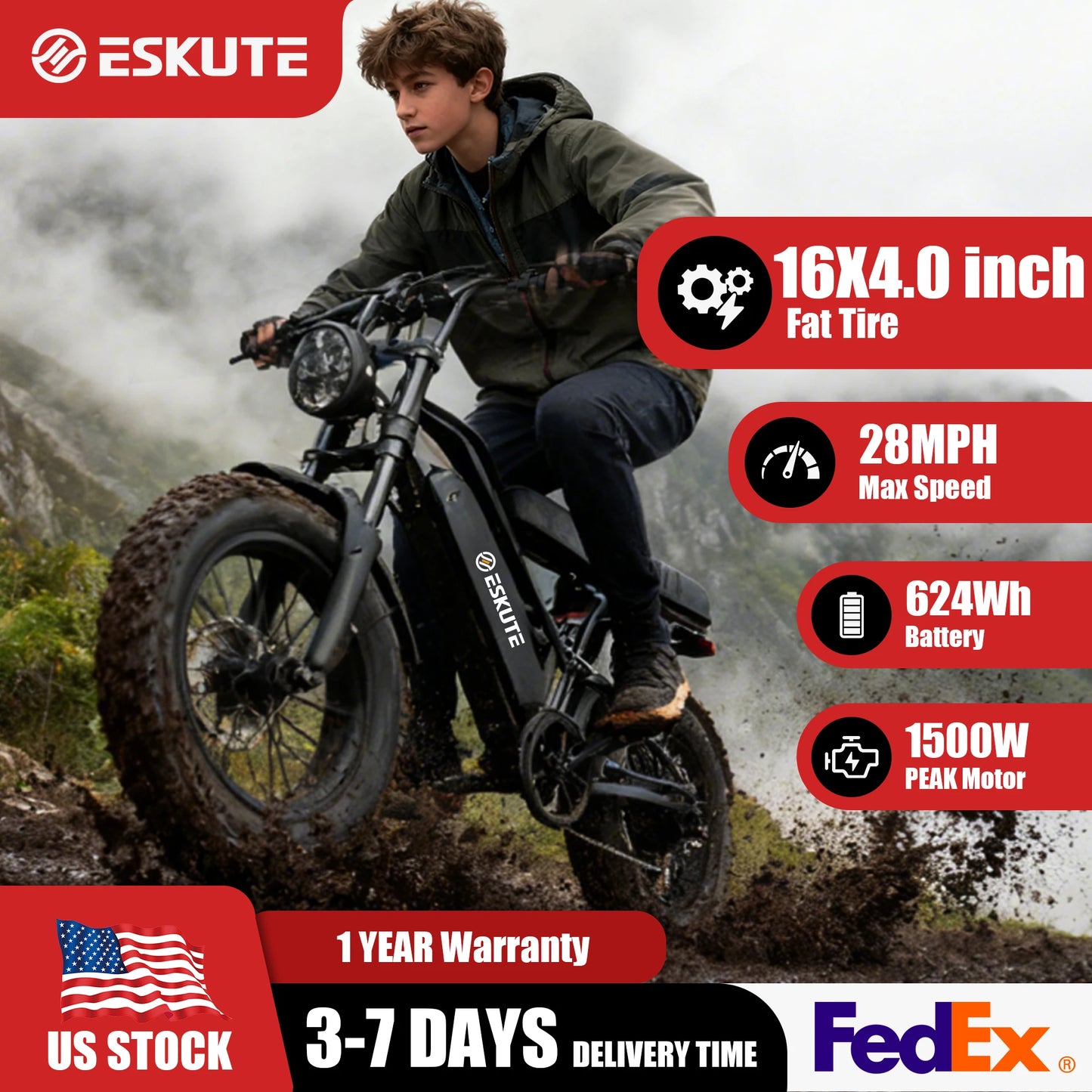 Eskute V100 Electric Dirt Bike With 1500W Peak Power And Dual Suspension