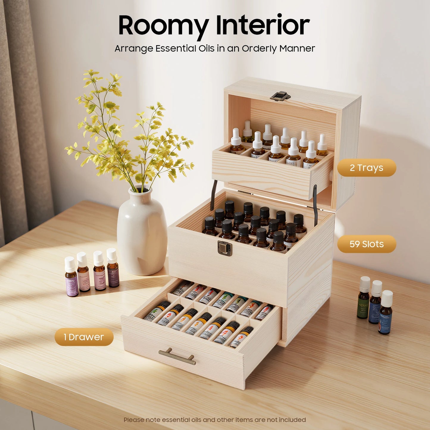 Wooden Essential Oil Storage Box With Locking Drawer Modern Design