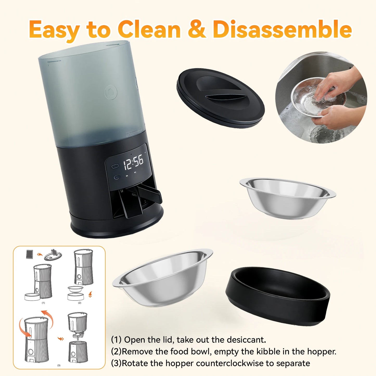 Automatic Pet Feeder With Stainless Steel Bowls And Timer