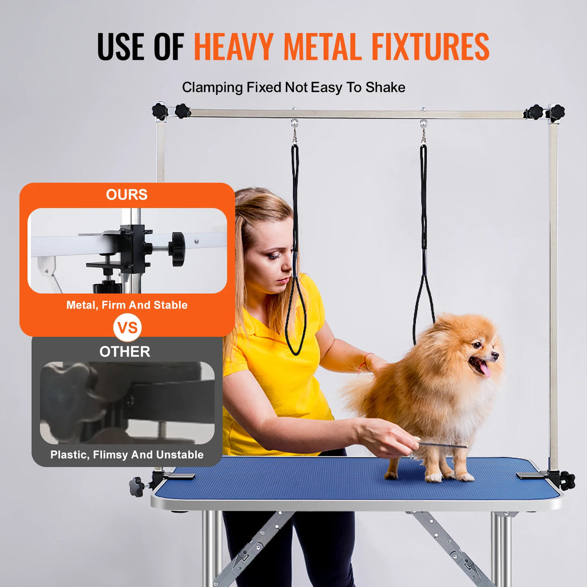 Foldable Dog Grooming Table With Adjustable Clamp And Safety Loop