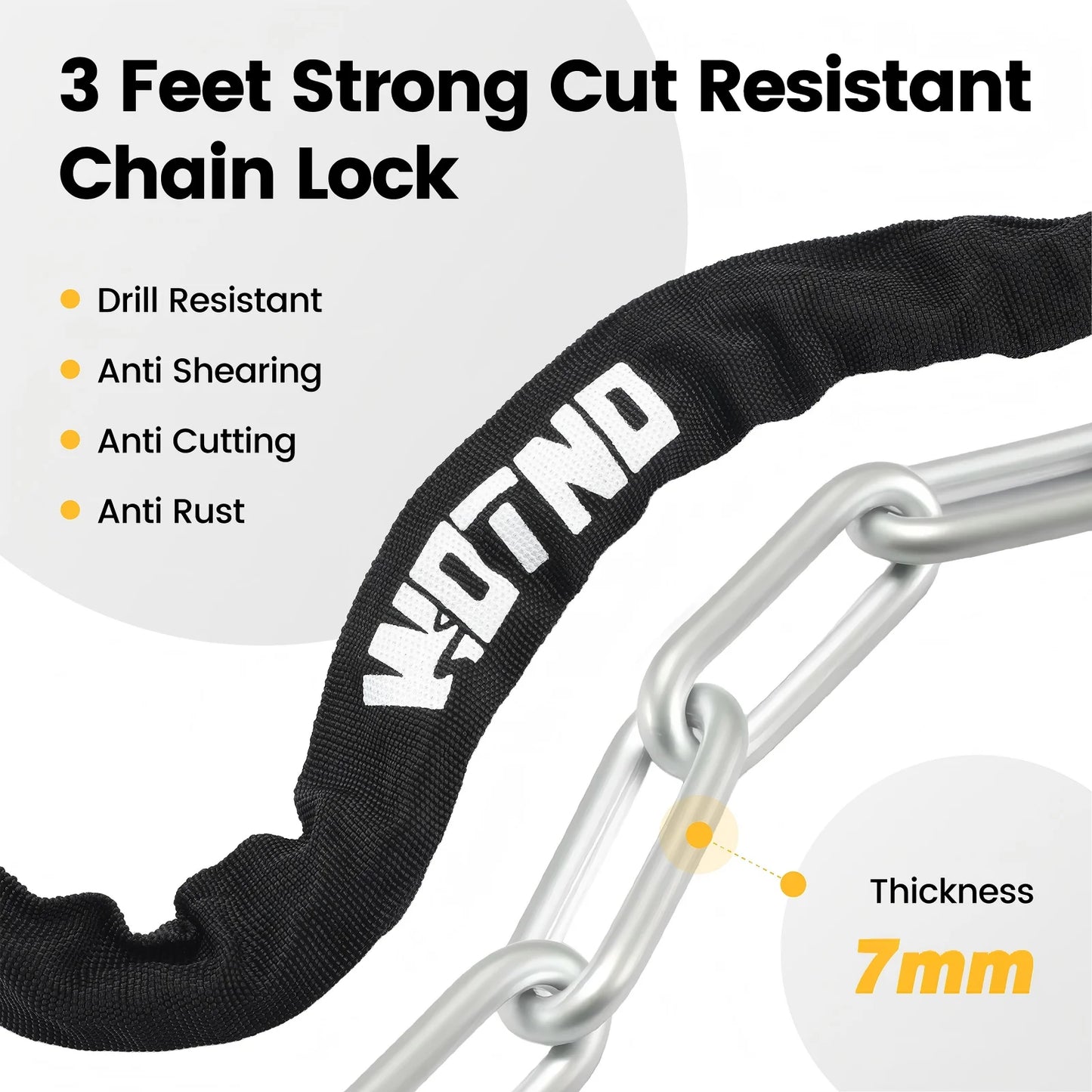 Bike Chain Lock Anti Theft Hardened Steel With 2 Keys