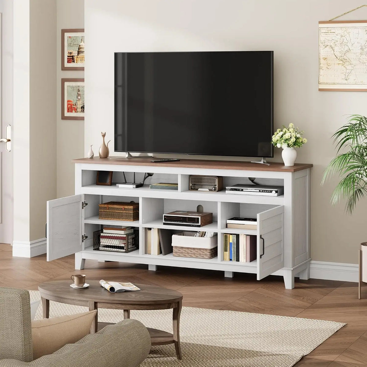 Garvee Tv Cabinet for 65Inch Living Room Tv Stand Wooden Furniture Home with Storage Cabinets sturdy Wood Construction, Fits Living Room Bedroom, Easy Assembly,Versatile Media Console