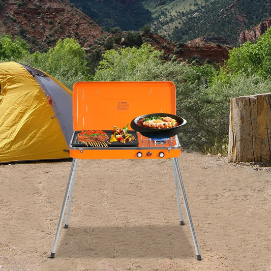 Portable Gas Camping Stove & Outdoor Grill Cooker, Compact Tabletop Design 5860BTU High Power Dual Burner for BBQ & Tailgating