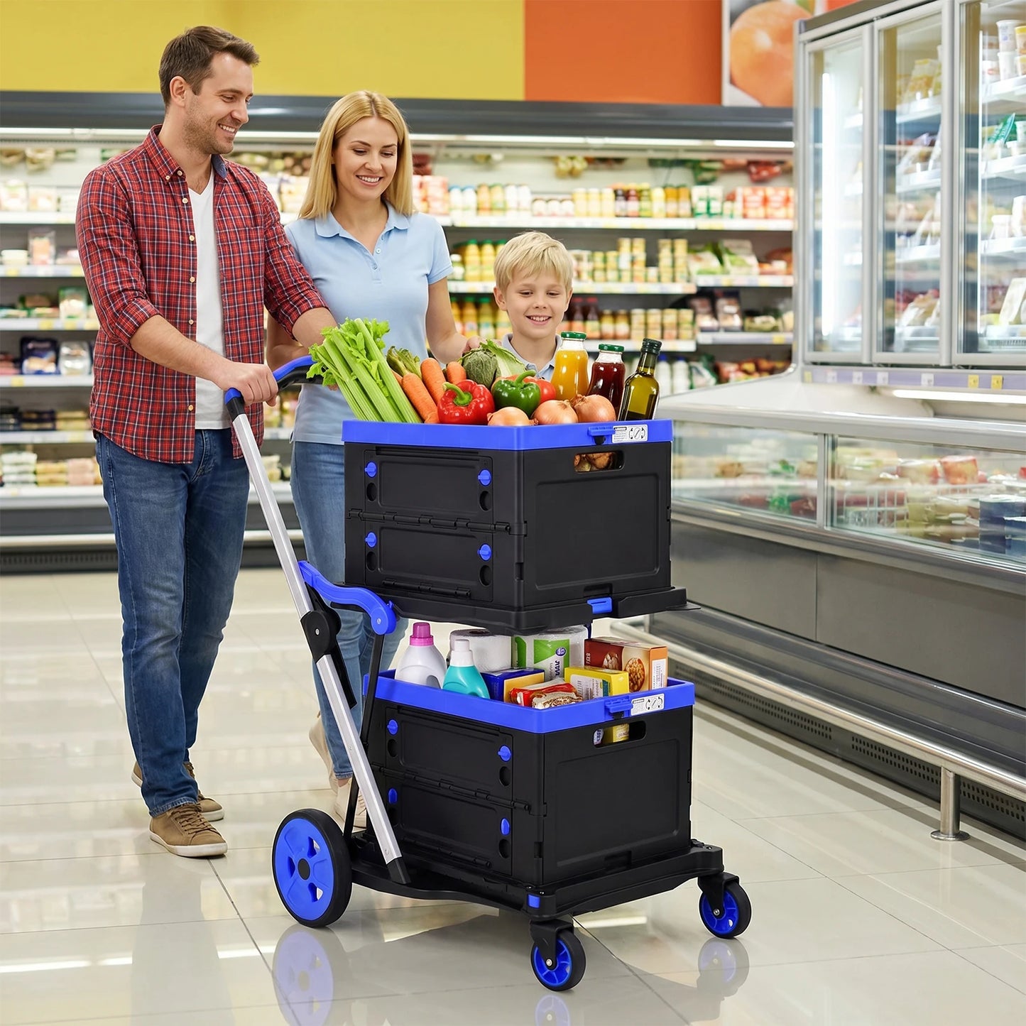 Heavy Duty Foldable Utility Shopping Cart With Swivel Wheels