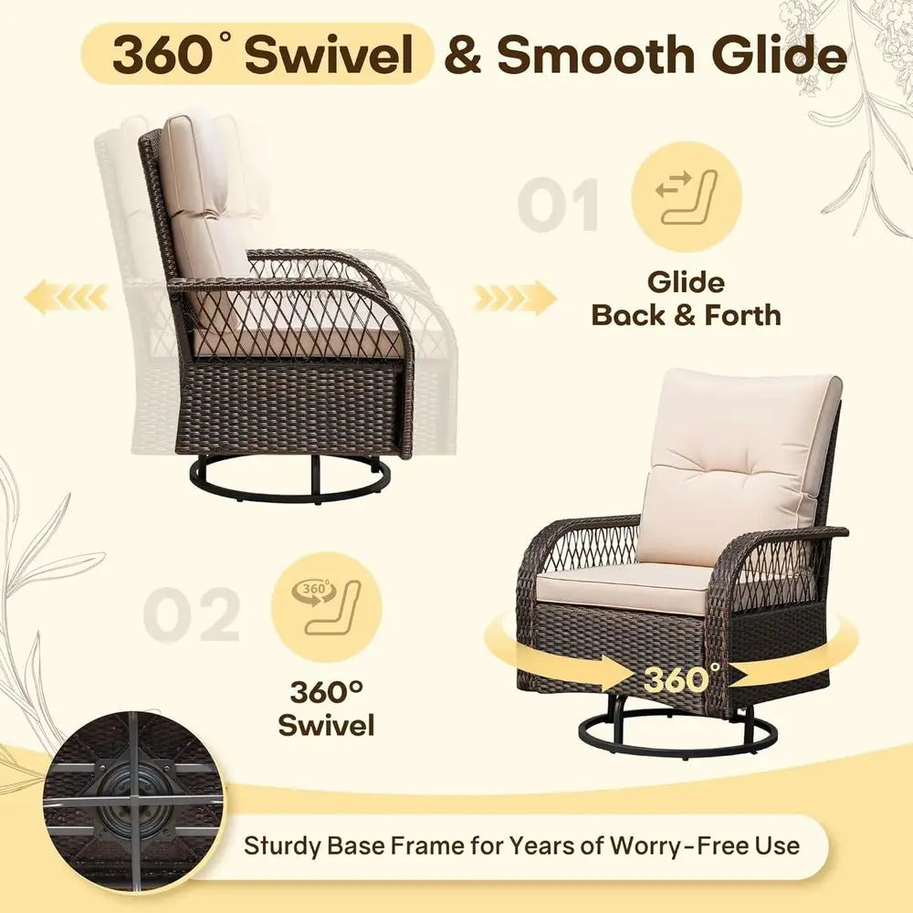 Outdoor Wicker Patio Furniture Set With Swivel Rocking Chairs