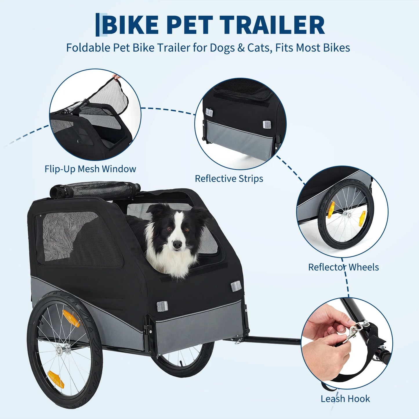 Foldable Dog Bike Trailer With Steel Frame 100 Lbs Capacity