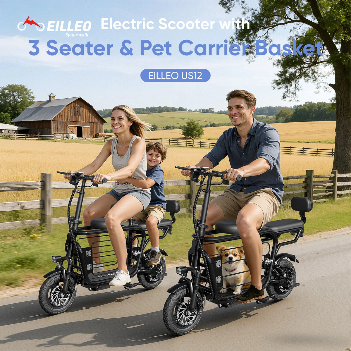 Eilleo Spacewalk Electric Scooter With Seat And Large Pet Basket