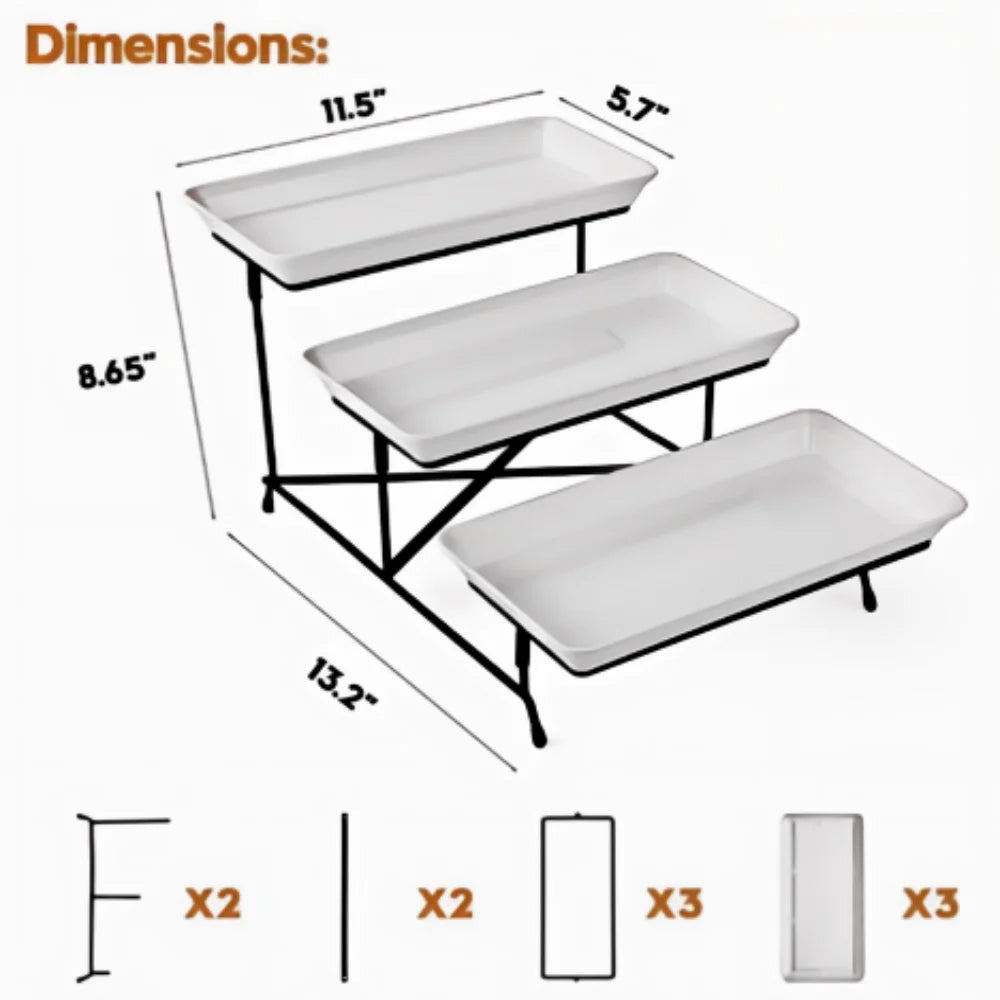 Foldable Metal Serving Tray Set Party Snack Stand Display Rack