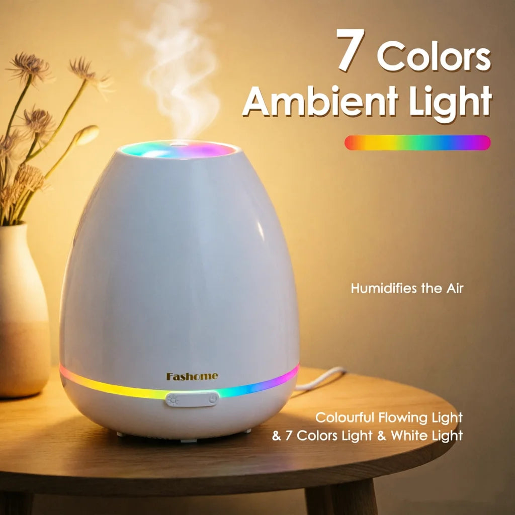 Essential Oil Diffuser, 300ML Small Humidifier And Aromatherapy Diffuser With 7 Color LED Lights, Ultrasonic Aromatherapy Fragrant Oil Humidifier, 3 Timer Waterless Auto-Shut Off For Home Office Room