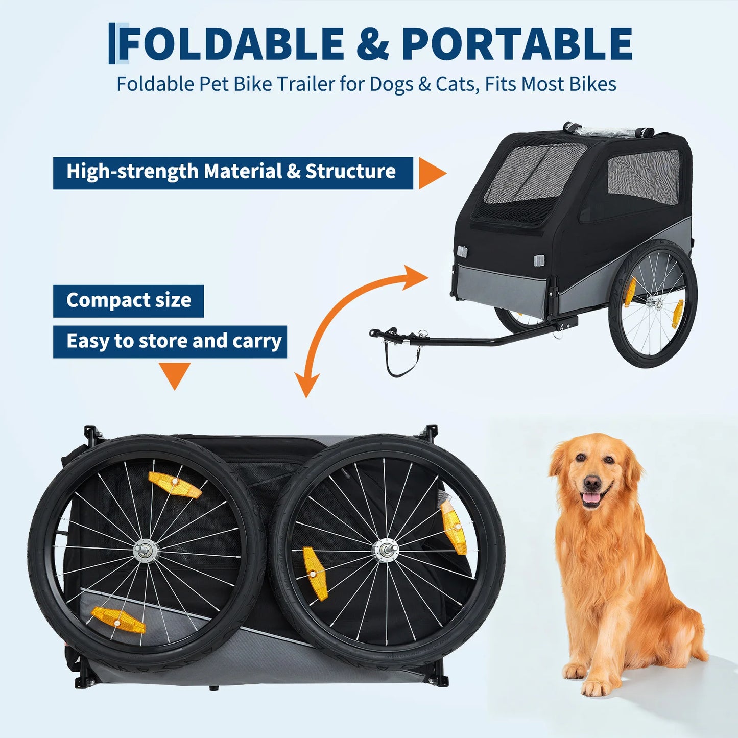 Foldable Dog Bike Trailer With Steel Frame 100 Lbs Capacity