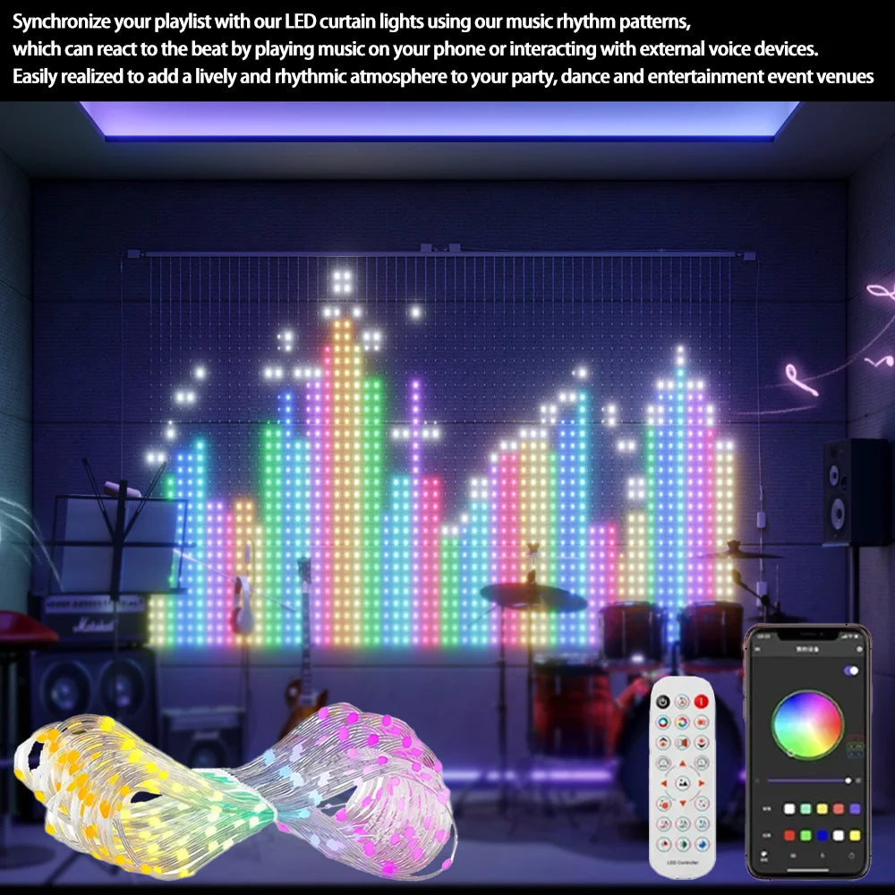 App Controlled Led Curtain Lights Music Mode Waterproof Design