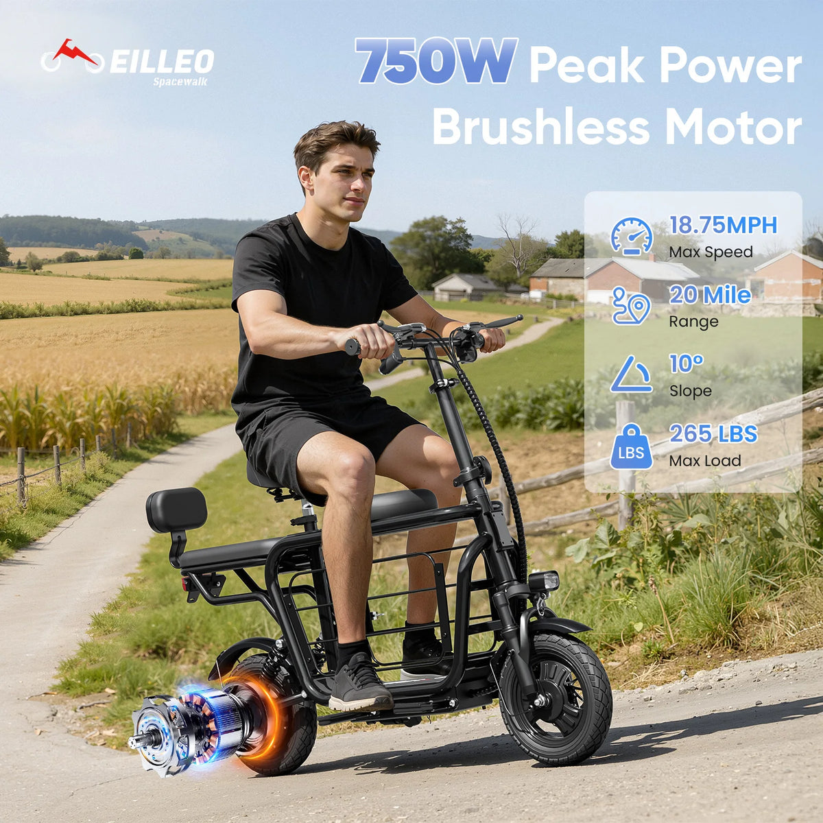 Eilleo Spacewalk Electric Scooter With Seat And Large Pet Basket