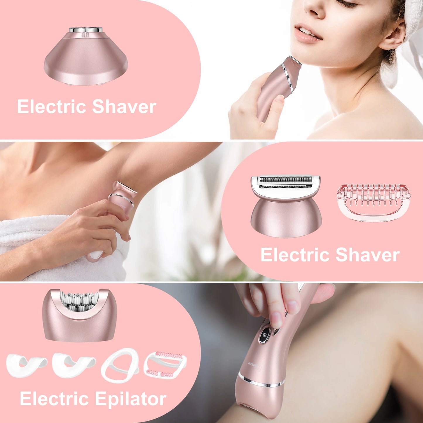 Hatteker 3-In-1 Epilator For Women USB Rechargeable Hair Removal