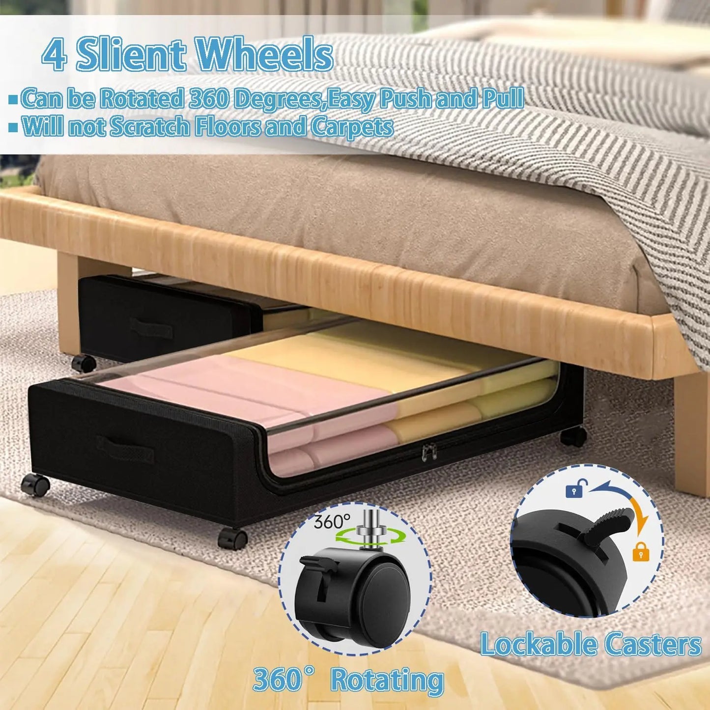 Under Bed Storage Bins With Wheels Clear Lids 2 Pack