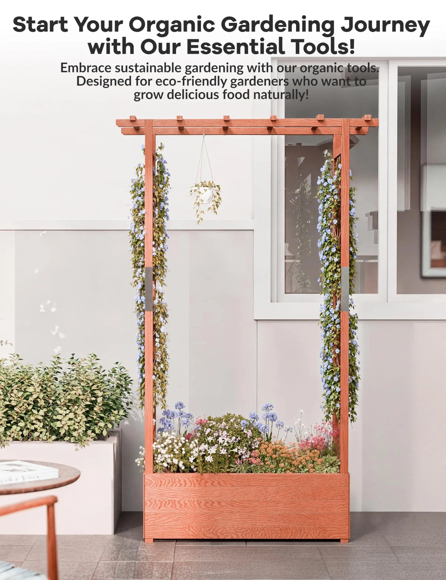 HiMISS Wooden Raised Garden Bed With Arched Trellis Planter