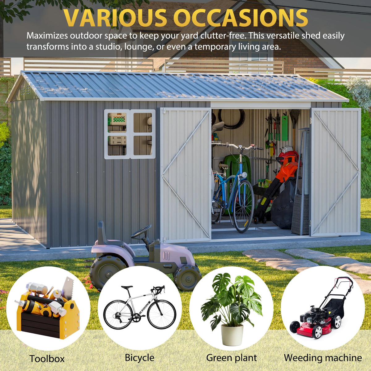 GIHAUVIA Metal Outdoor Storage Shed With Waterproof Lockable Doors