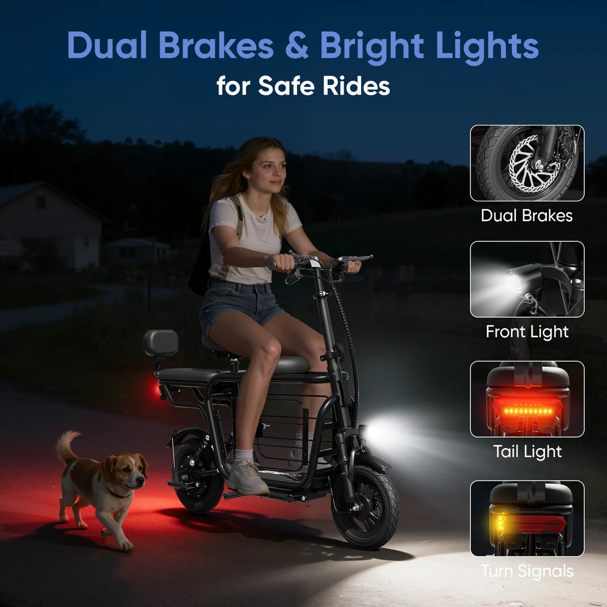 Eilleo Spacewalk Electric Scooter With Seat And Large Pet Basket