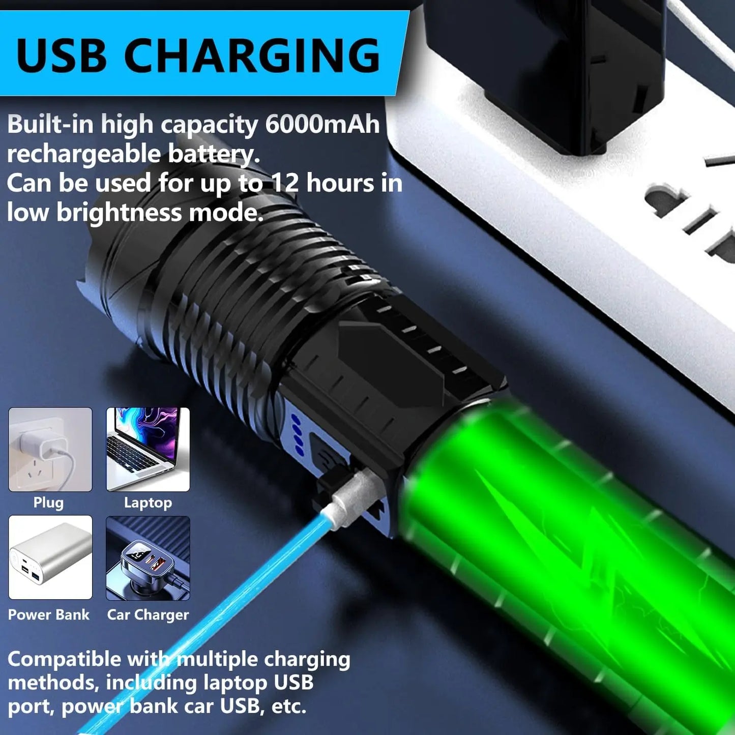 Two Pack Rechargeable Flashlight With Zoomable LED