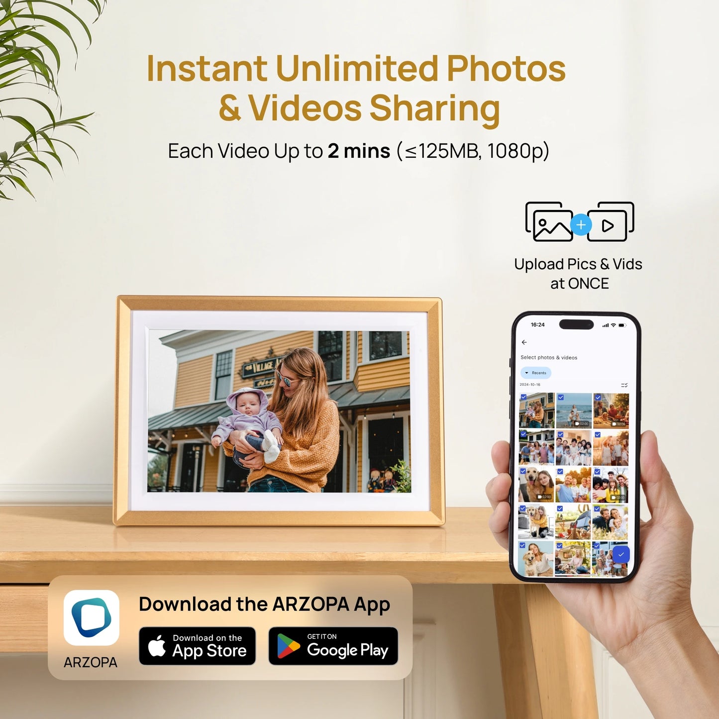 Arzopa Metal Digital Photo Frame With WiFi Touch Screen 32GB