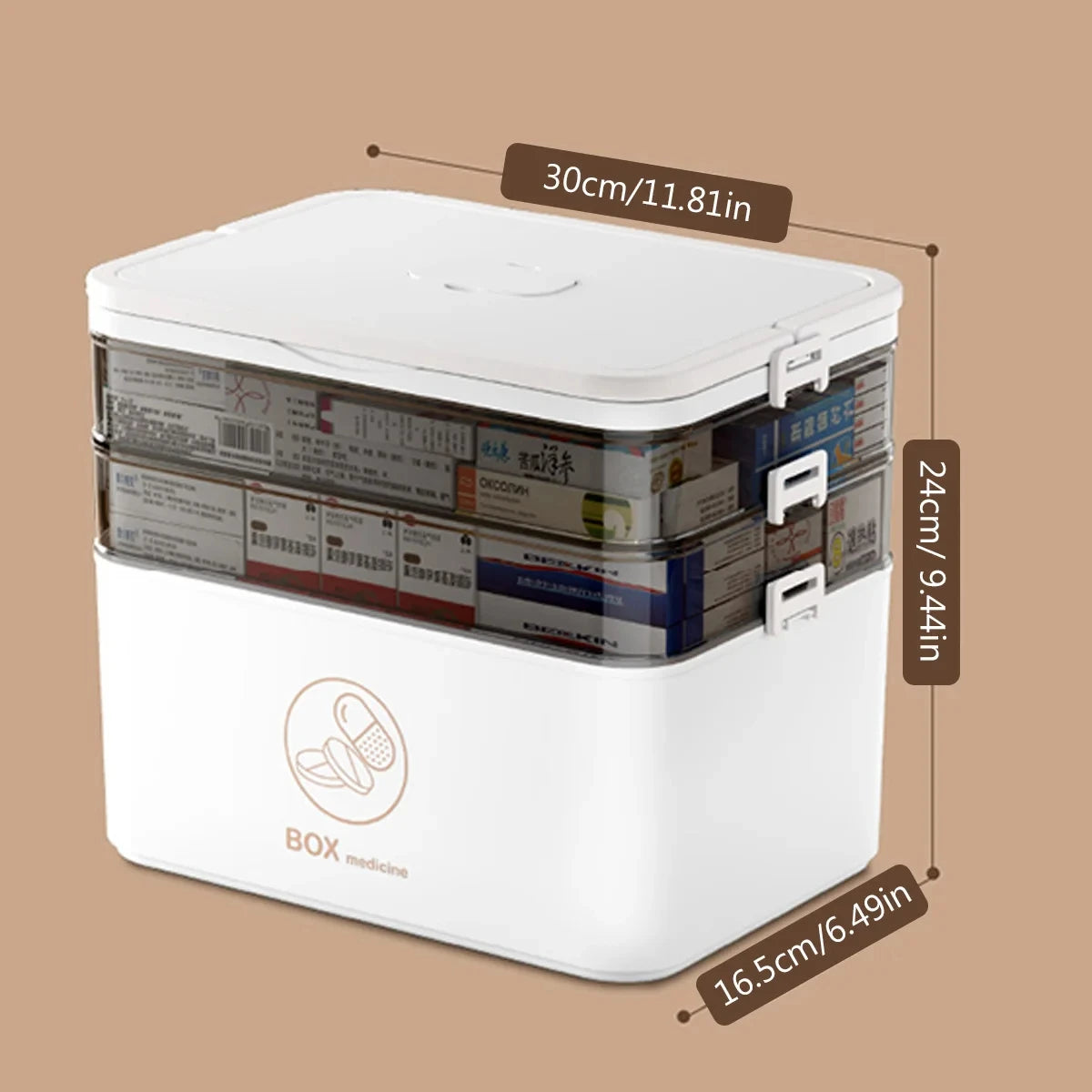 Transparent Multi Layer First Aid Storage Box With Detachable Compartments