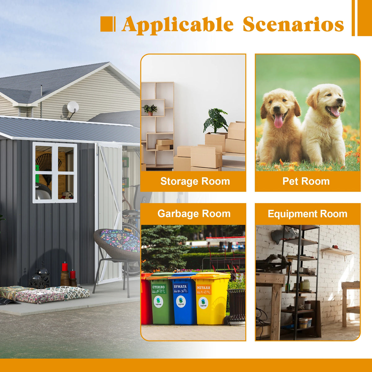 GIHAUVIA Outdoor Steel Storage Shed With Lockable Doors