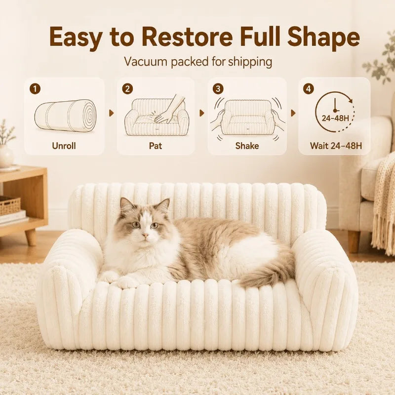 Plush Pet Sofa Bed With Coral Fleece And Removable Cover