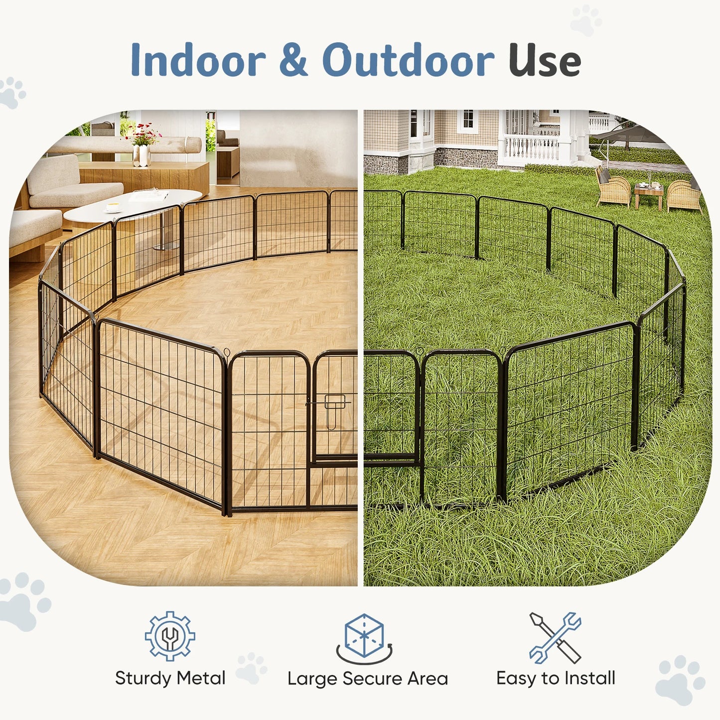 JHK 16 Panel Foldable Metal Dog Playpen Fence For Indoor And Outdoor