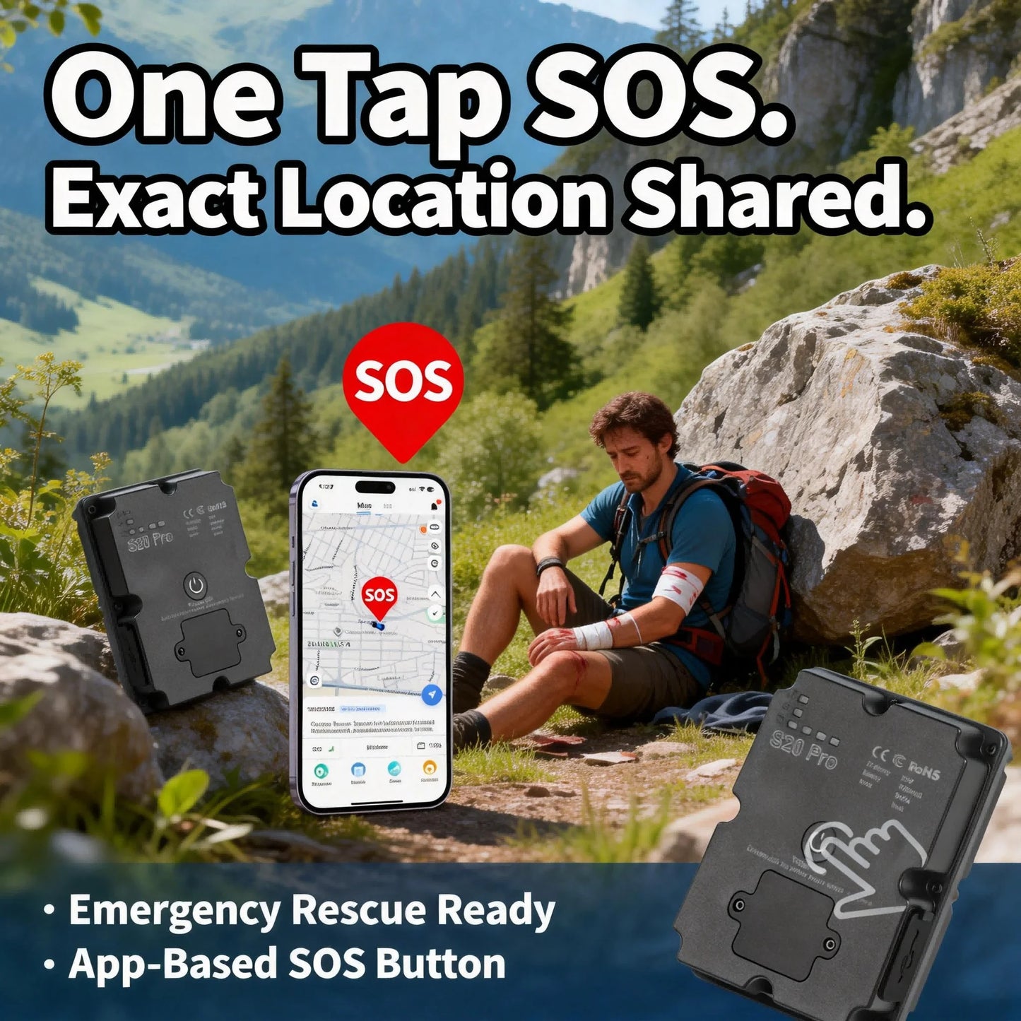 Wanwaytech GPS Tracker S20 For Hiking Backpacking 4G Waterproof SOS