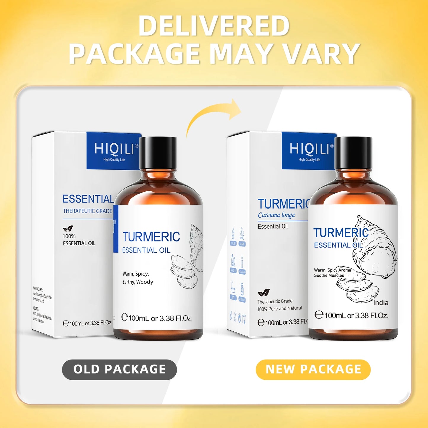 HIQILI Turmeric Essential Oil Pure Curcuma Longa For Diffuser