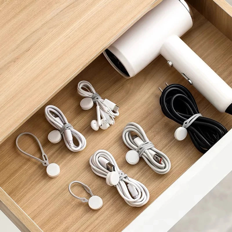 Magnetic Silicone Cable Ties Reusable Cord Clips Pack Of 10