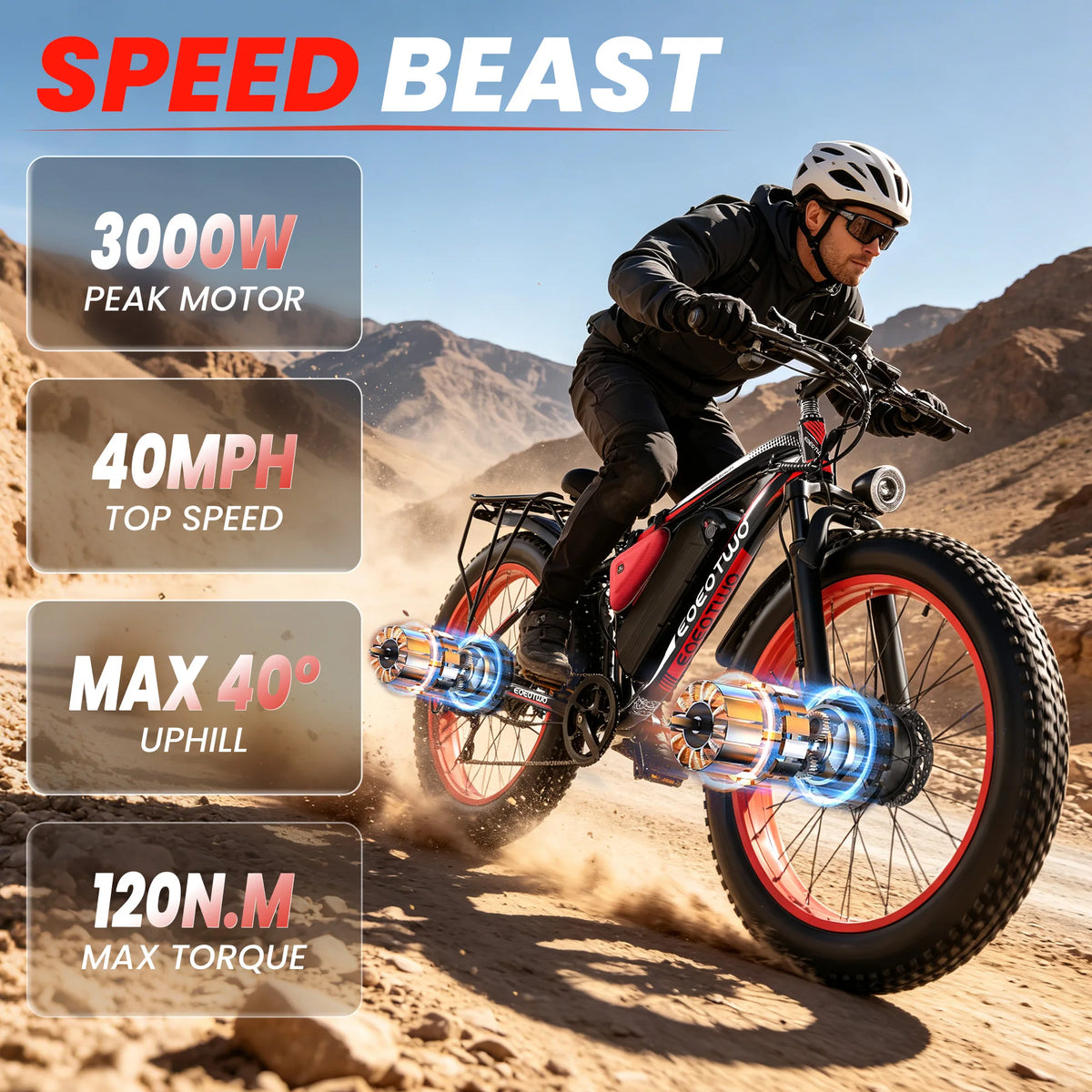 EOEOTWO 48V Long Range Electric Fat Tire Mountain Bike
