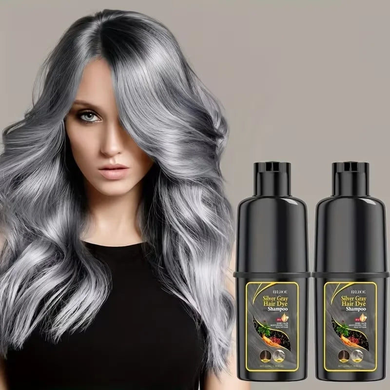 EELHOE Hair Dye Shampoo 2pcs Silvery Gray 3 In 1 Moisturizing