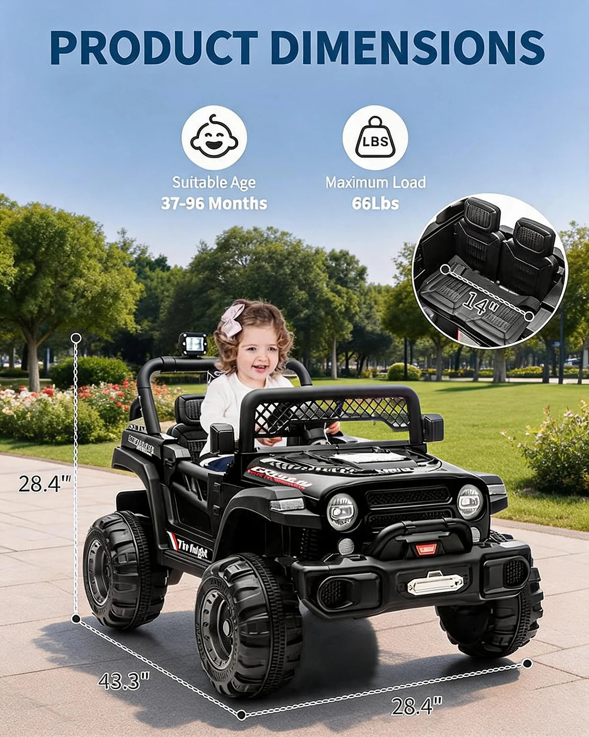 12V Kids Ride On Truck With Parent Remote, 2x550W Motors, 3 Speeds, Spring Suspension, Bluetooth Music, LED Lights Ages 2-8