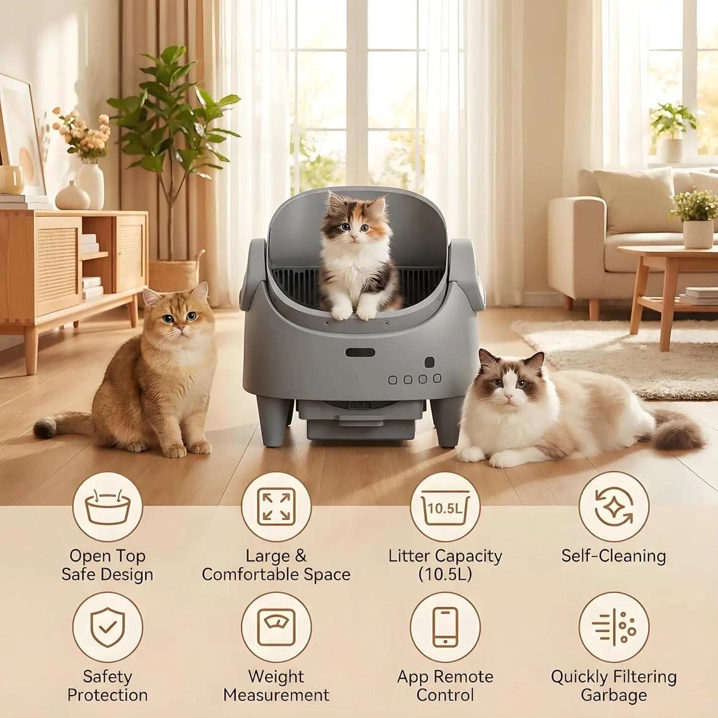 HiMISS 8L Smart Open Automatic Self-Cleaning Cat Litter Box With WiFi App