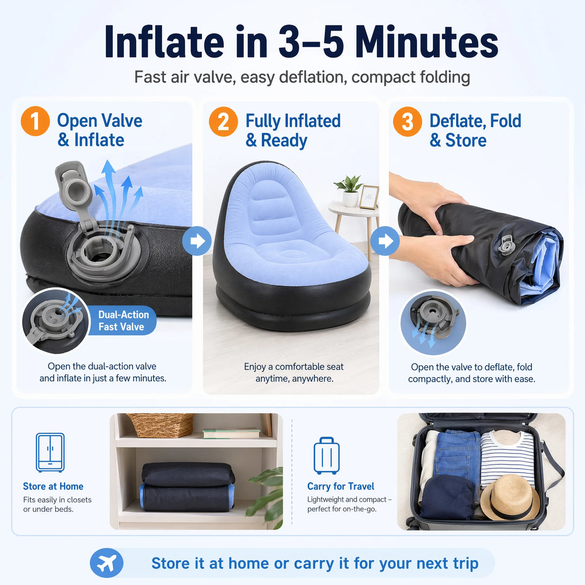 Wonflex Inflatable Flocking Lazy Sofa Set With Footstool