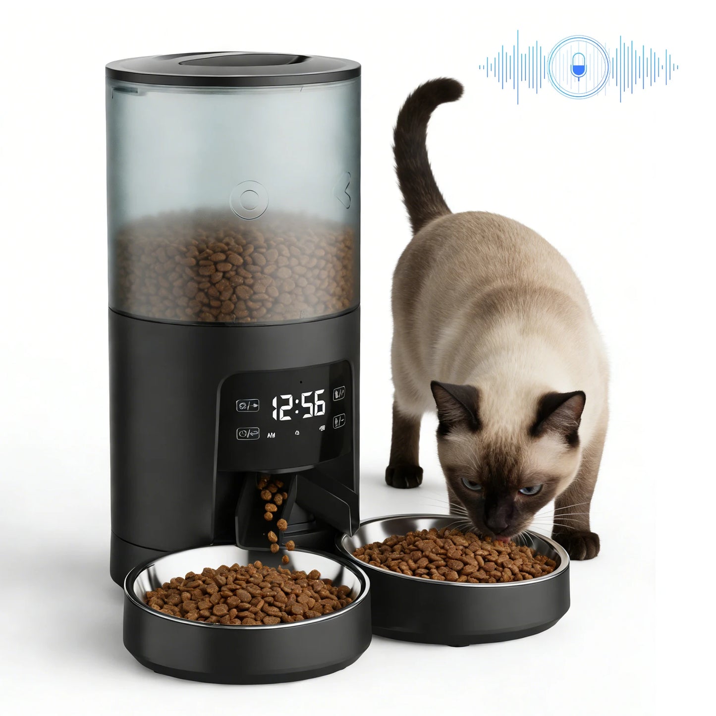 Automatic Pet Feeder With Stainless Steel Bowls And Timer