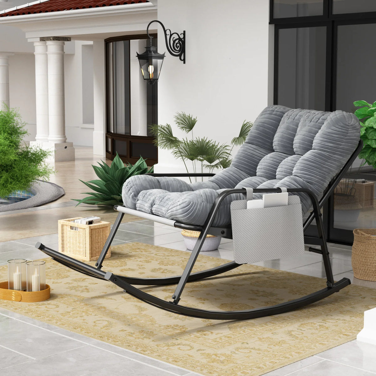 Avenvista Cushioned Outdoor Rocking Chair With Armrests And Footrest