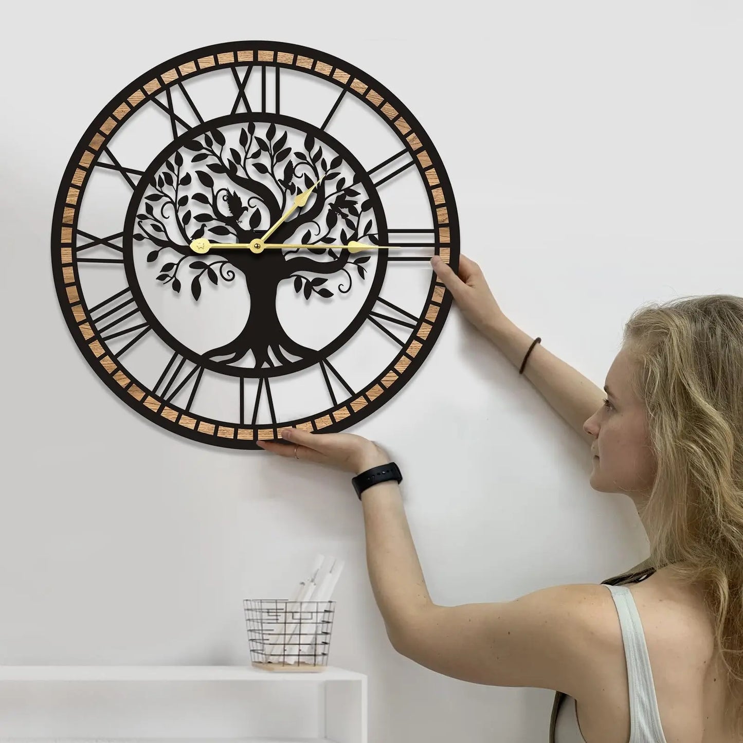Tree Of Life Large Wall Clock Quiet No Ticking Metal Frame Decor