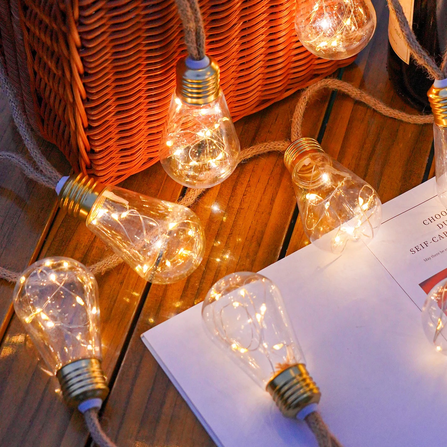 Ledoor Solar String Lights Retro Hemp Rope Outdoor Garden Decoration