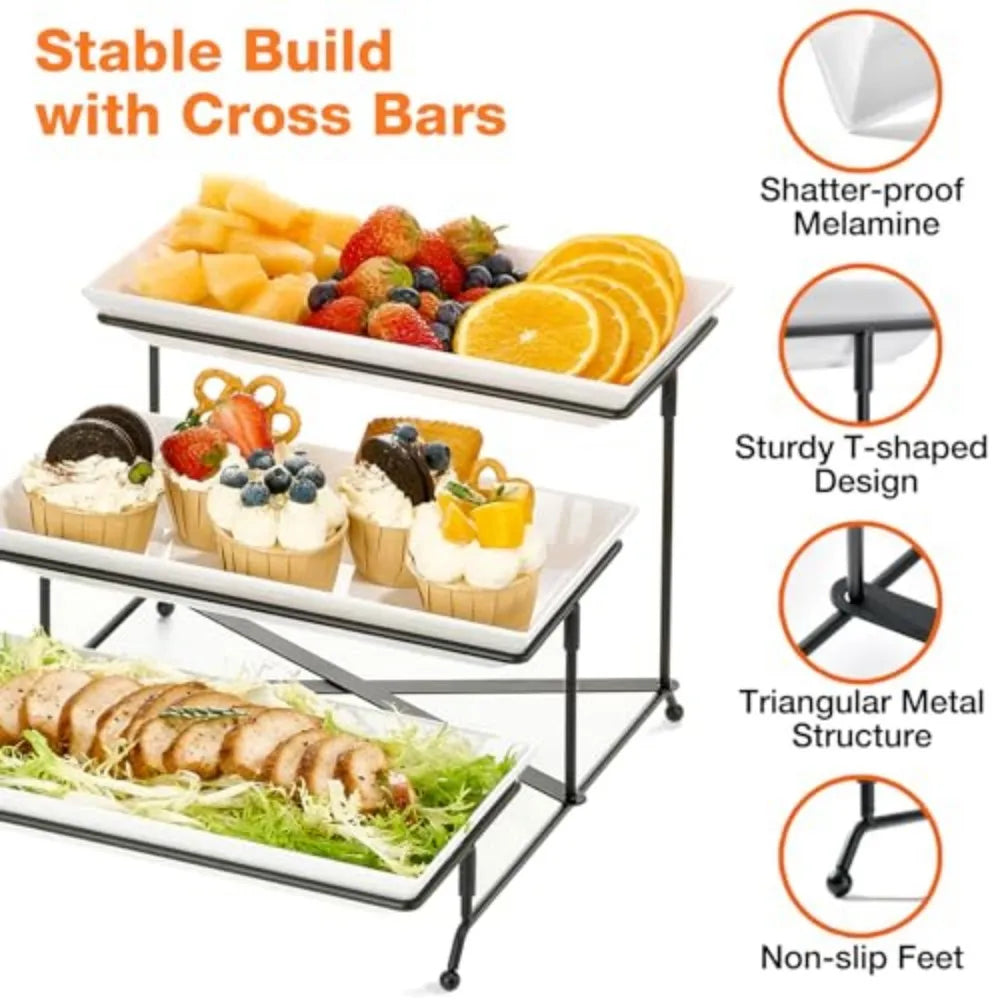 Foldable Metal Serving Tray Set Party Snack Stand Display Rack