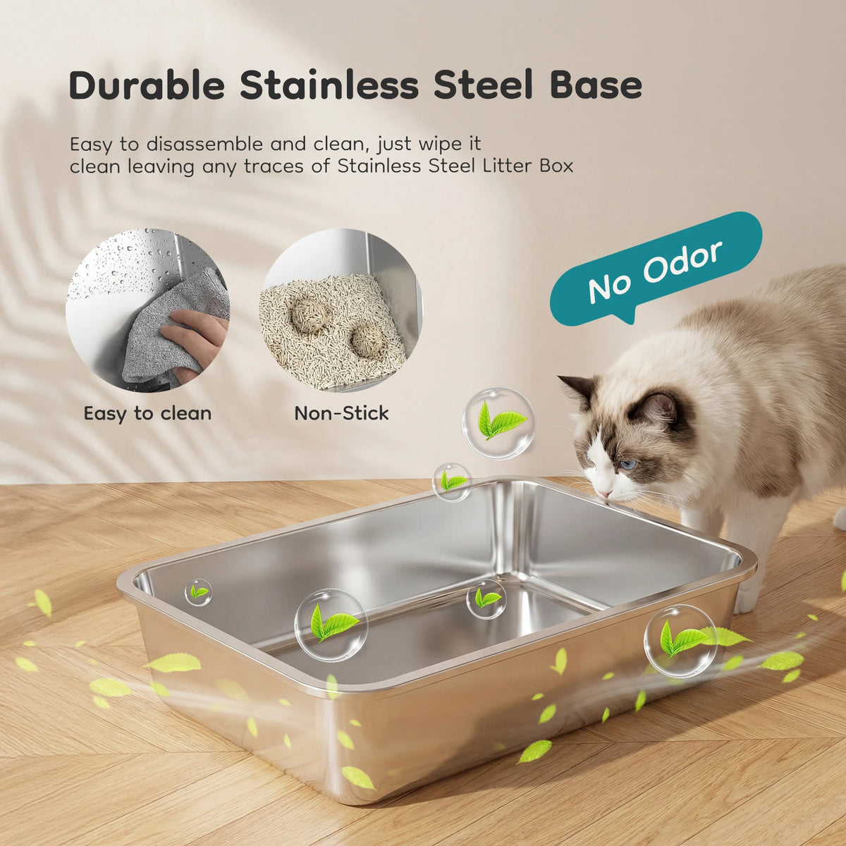 Fully Enclosed Stainless Steel Cat Litter Box With Scoop Included