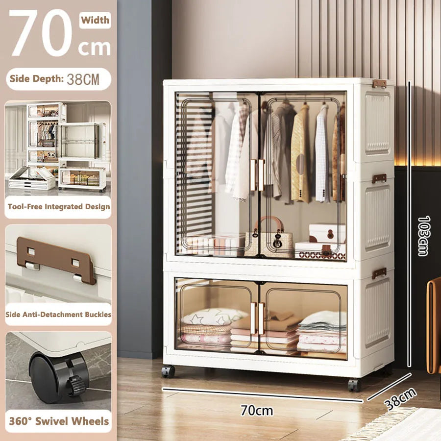 Dustproof Foldable Plastic Storage Wardrobe Cabinet Organizer