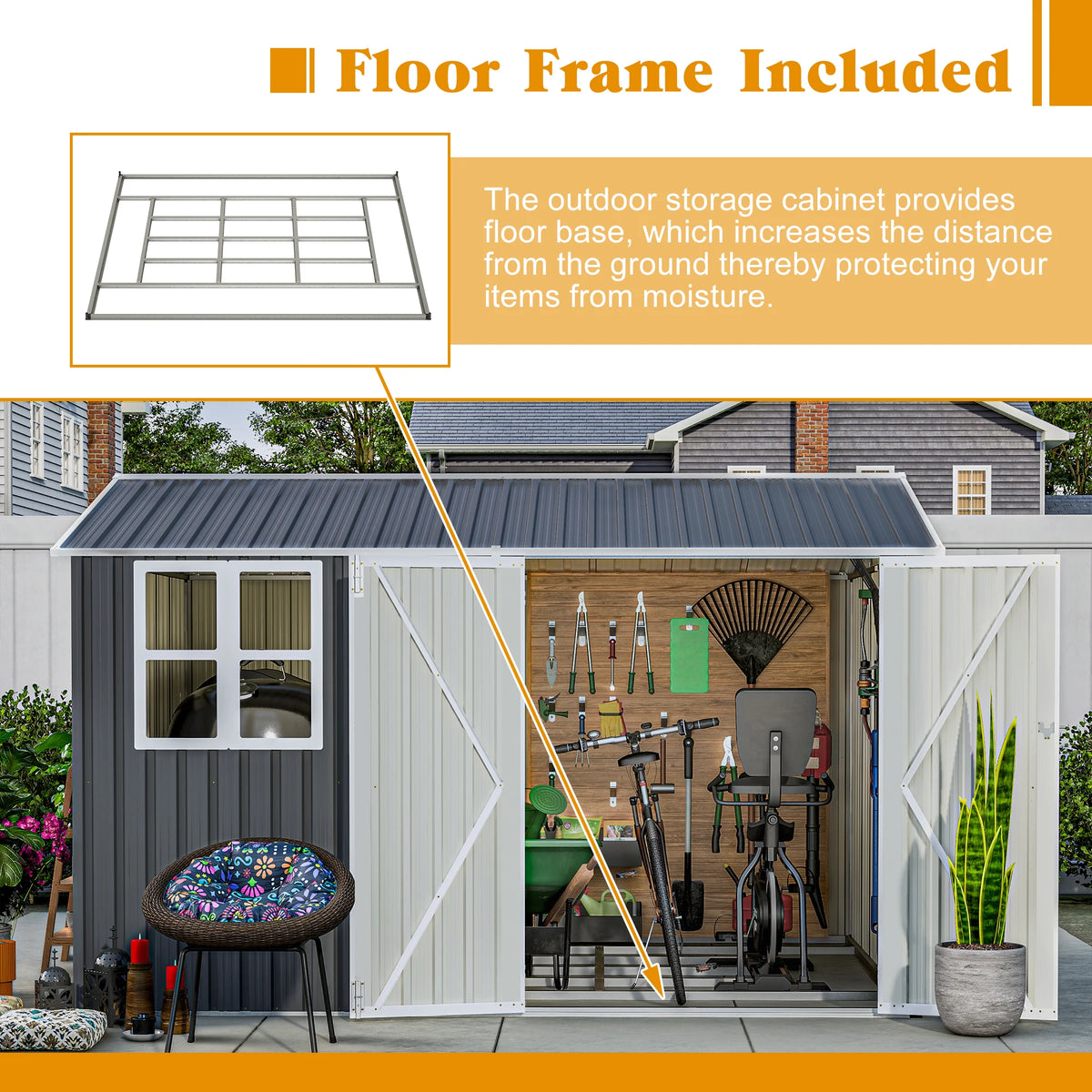 GIHAUVIA Outdoor Steel Storage Shed With Lockable Doors