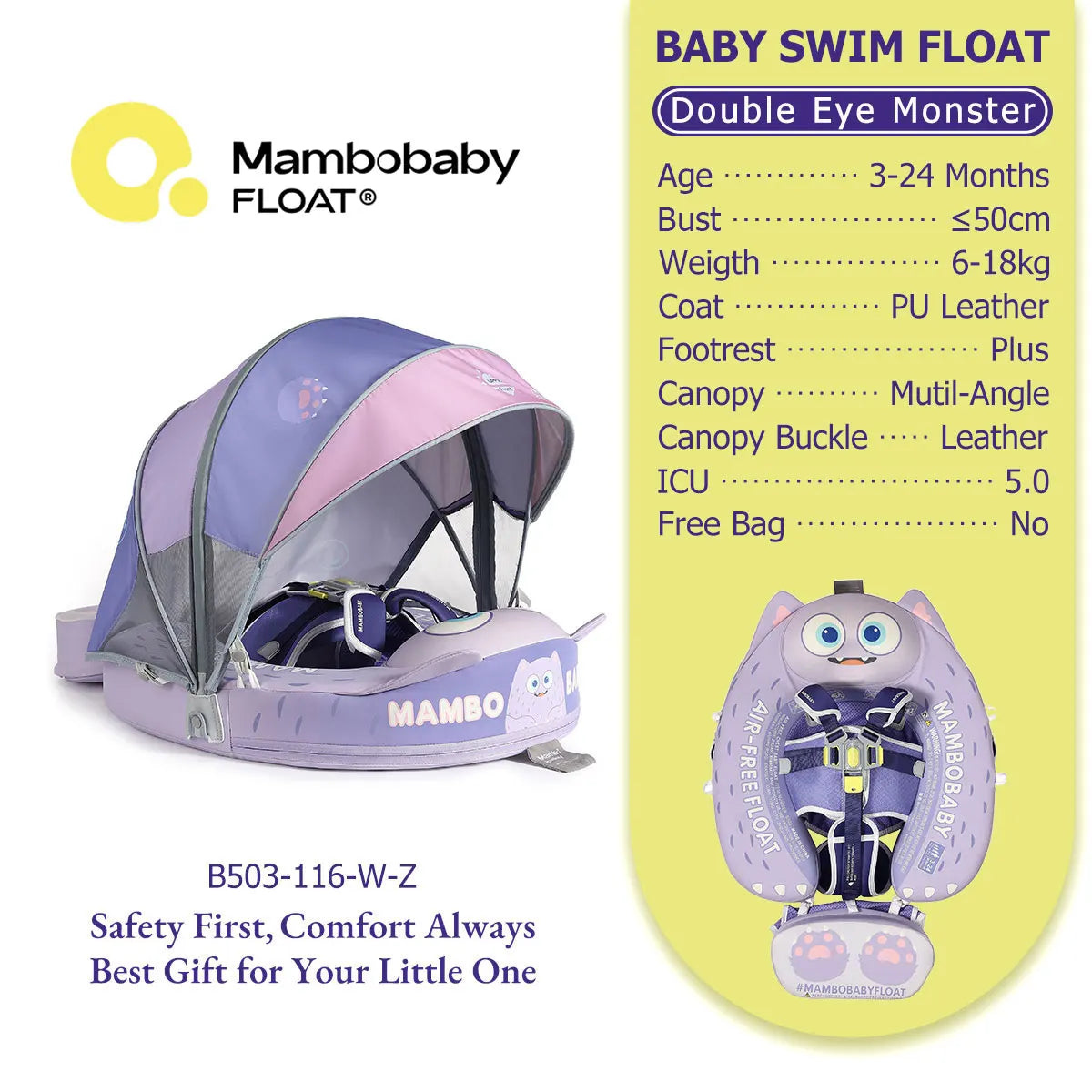 Mambobaby No-Slip Harness Baby Swim Ring For Toddlers