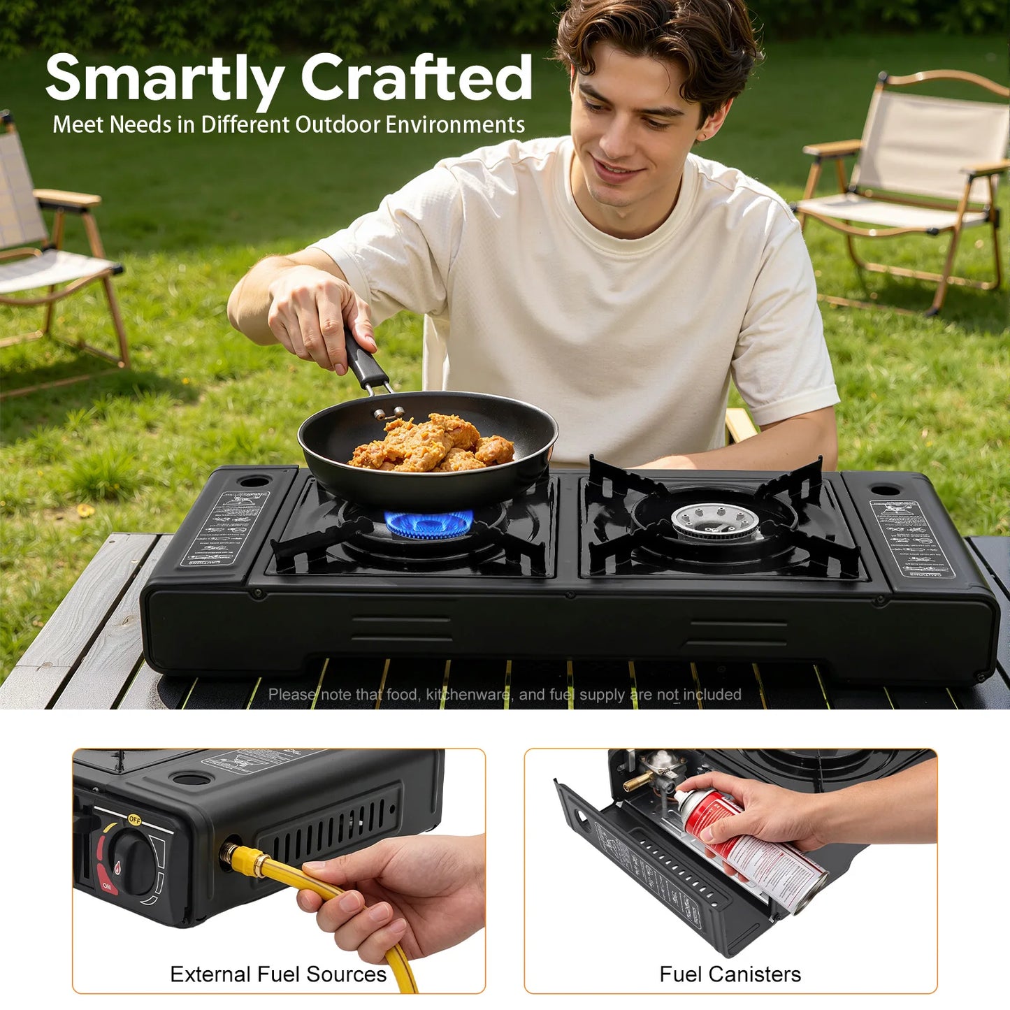 2 Burner Portable Camping Stove Set With Tray And Case Butane LPG Fuel