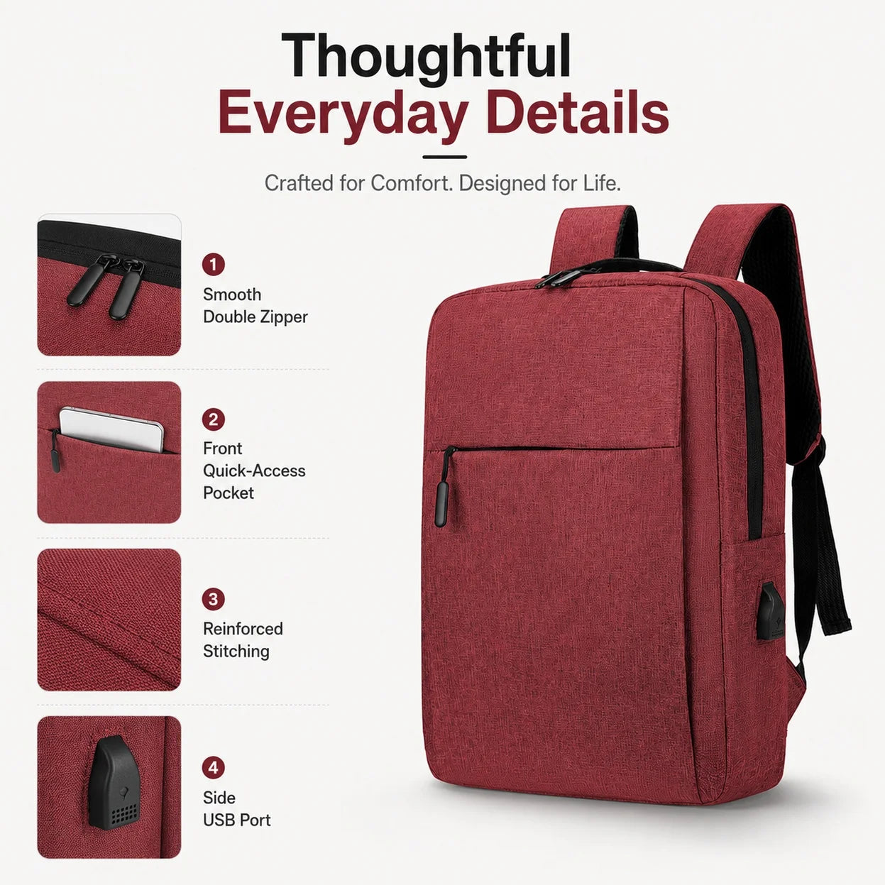 Water Resistant Business Laptop Backpack With USB Port